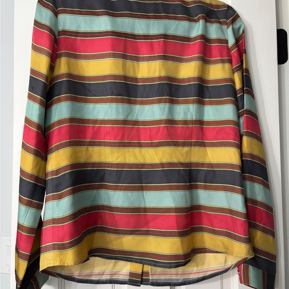 J. McLaughlin 100% Silk Striped Button-Up Blouse - Size 6 - Picture 3 of 5